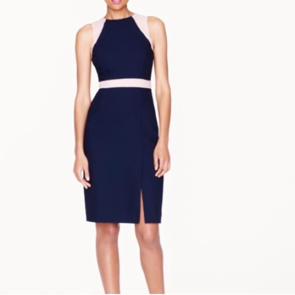J. Crew Navy and Light Pink Colorblock Midi Dress